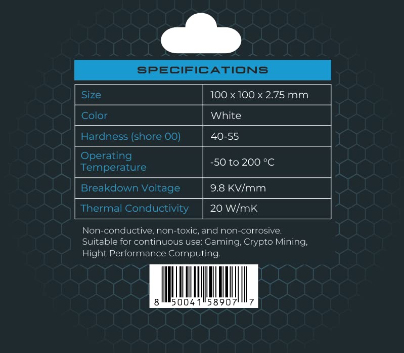 XPC Technologies XPC High Performance 20W/mK Thermal Pad T20 Series, 100 x 100mm, White, 0.5mm to 3.5mm Thickness, Non-Conductive for GPU, Electronics, Computer Parts (2.75mm) - Image 2